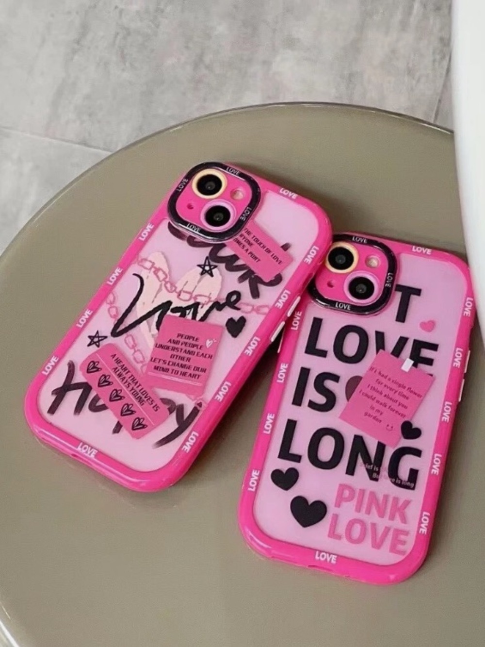 Pink Love Graphic Protective Phone Case for iPhone
